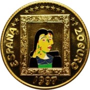 Spain 20 Euro Pablo Picasso 1997 M Proof X# 131c 1997 20 EURO ESPAÑA coin obverse Spain 20 Euro Pablo Picasso 1997 M Proof X# 131c 1997 20 EURO ESPAÑA coin obverse