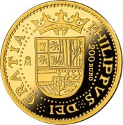 Spain 200 Euro 150th Anniversary of Dissapearance of the ESCUDO 2018 M Proof ♔M 200 EURO PHILIPVS DEI GRATIA coin reverse