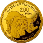 Spain 200 Euro 400th Anniversary of the Death of Miguel de Cervantes 2016 ♔M MIGUEL DE CERVANTES 1616-2016 200 EURO M coin reverse