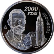 Spain 2000 Pesetas 100th Anniversary of Death of Leopoldo Alas Clarin 2001 M Proof 2000 PTAS 1901-2001 M coin reverse Spain 2000 Pesetas 100th Anniversary of Death of Leopoldo Alas Clarin 2001 M Proof 2000 PTAS 1901-2001 M coin reverse