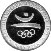 Spain 2000 Pesetas 1992 Summer Olympics in Barcelona 1992 KM# TS5 XXV OLIMPIADA BARCELONA 1992 2000 PESETAS coin reverse Spain 2000 Pesetas 1992 Summer Olympics in Barcelona 1992 KM# TS5 XXV OLIMPIADA BARCELONA 1992 2000 PESETAS coin reverse