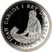 Spain 2000 Pesetas 25th Anniversary of Juan Carlos I Proclamation 2000  JUAN CARLOS I REY DE ESPAÑA 2000 coin obverse