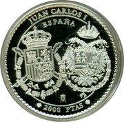 Spain 2000 Pesetas Charles V (Reinhard) 2000 M Proof JUAN CARLOS I ESPAÑA M 2000 PTAS coin obverse