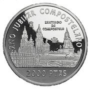 Spain 2000 Pesetas Santiago de Compostela Cathedral 1999 M AÑO JUBILAR COMPOSTELANO SANTIAGO DE COMPOSTELA 2000 PTAS coin reverse Spain 2000 Pesetas Santiago de Compostela Cathedral 1999 M AÑO JUBILAR COMPOSTELANO SANTIAGO DE COMPOSTELA 2000 PTAS coin reverse