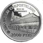 Spain 2000 Pesetas Silo de Carlomagno 1999 M AÑO JUBILAR COMPOSTELANO SILO DE CARLOMANGO 2000 PTAS coin reverse Spain 2000 Pesetas Silo de Carlomagno 1999 M AÑO JUBILAR COMPOSTELANO SILO DE CARLOMANGO 2000 PTAS coin reverse