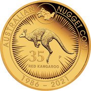 Australia 25 Dollars 35th Anniversary of the Australian Kangaroo Nugget 2021 P AUSTRALIAN NUGGET COIN 35 RED KANGAROO 1986 2021 coin reverse Australia 25 Dollars 35th Anniversary of the Australian Kangaroo Nugget 2021 P AUSTRALIAN NUGGET COIN 35 RED KANGAROO 1986 2021 coin reverse
