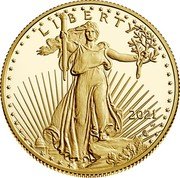 USA 25 Dollars American Gold Eagle 2021 W Proof L I B E R T Y 2021 W AG coin obverse USA 25 Dollars American Gold Eagle 2021 W Proof L I B E R T Y 2021 W AG coin obverse