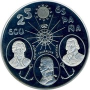 Spain 25 ECU Homage to the Navy 1995 X# M19 25 ECU ESPAÑA coin obverse Spain 25 ECU Homage to the Navy 1995 X# M19 25 ECU ESPAÑA coin obverse