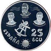 Spain 25 ECU Homage to the Navy 1996 25 ECU ESPAÑA coin obverse Spain 25 ECU Homage to the Navy 1996 25 ECU ESPAÑA coin obverse