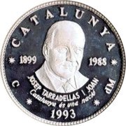 Spain 25 ECU (Josep Tarradellas I Joan) CATALUNYA 1899 1988 1993 DM JOSEP TARRADELLAS I JOAN coin reverse