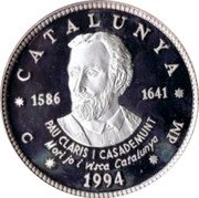 Spain 25 ECU (Pau Claris I Casademunt) CATALUNYA 1586 1641 1994 DM PAU CLARIS I CASADEMUNT coin reverse Spain 25 ECU (Pau Claris I Casademunt) CATALUNYA 1586 1641 1994 DM PAU CLARIS I CASADEMUNT coin reverse
