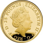 UK 25 Pounds Britannia and the Lion 2021 ELIZABETH II D G REG F D 25 POUNDS JC coin obverse UK 25 Pounds Britannia and the Lion 2021 ELIZABETH II D G REG F D 25 POUNDS JC coin obverse