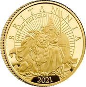 UK 25 Pounds Britannia and the Lion 2021 1/4 OZ 999.9 FINE GOLD BRITANNIA 2021 PJL coin reverse UK 25 Pounds Britannia and the Lion 2021 1/4 OZ 999.9 FINE GOLD BRITANNIA 2021 PJL coin reverse
