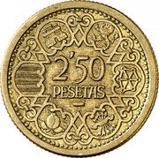 Spain 2'50 Pesetas (Trial Strike) 2'50 PESETAS coin reverse Spain 2'50 Pesetas (Trial Strike) 2'50 PESETAS coin reverse