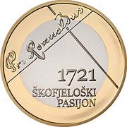Slovenia 3 Euro (300th Anniversary of the Skofja Loka Passion) 1721 Å KOFJELOÅ KI PASIJON PR ROMUALDUS coin reverse Slovenia 3 Euro (300th Anniversary of the Skofja Loka Passion) 1721 Å KOFJELOÅ KI PASIJON PR ROMUALDUS coin reverse