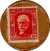 Spain 30 Centimos (Pablo Iglesias stamp) REPUBLICA ESPAÑOLA PABLO IGLESIAS CORREOS 30 CTS 1850 1925 coin obverse Spain 30 Centimos (Pablo Iglesias stamp) REPUBLICA ESPAÑOLA PABLO IGLESIAS CORREOS 30 CTS 1850 1925 coin obverse