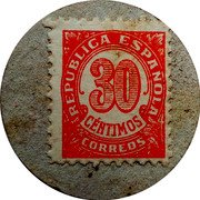 Spain 30 Centimos (Totana) REPUBLICA ESPAÑOLA 30 CENTIMOS CORREOS coin obverse Spain 30 Centimos (Totana) REPUBLICA ESPAÑOLA 30 CENTIMOS CORREOS coin obverse