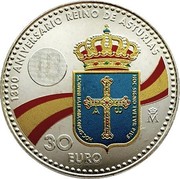Spain 30 Euro (1300th Anniversary of the Kingdom of Asturias) 1300 ANIVERSARIO REINO DE ASTURIAS M 30 EURO coin reverse Spain 30 Euro (1300th Anniversary of the Kingdom of Asturias) 1300 ANIVERSARIO REINO DE ASTURIAS M 30 EURO coin reverse