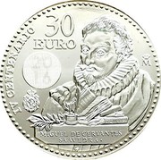 Spain 30 Euro (400th Anniversary of the Death of Miguel de Cervantes) 30 EURO IV CENTENARIO MIGUEL DE CERVANTES SAAVEDRA D. QUIXOTE coin reverse Spain 30 Euro (400th Anniversary of the Death of Miguel de Cervantes) 30 EURO IV CENTENARIO MIGUEL DE CERVANTES SAAVEDRA D. QUIXOTE coin reverse