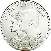 Spain 30 Euro XXV Anniversary of the Signing of the Treaty on the European Union 2017 M FELIPE VI Y LETIZIA ESPAÑA 2017 coin obverse