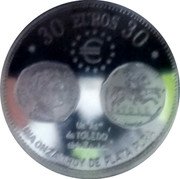 Spain 30 Euros (Castilla La Mancha) 30 EUROS 30 UNA ONZA DE PLATA PURA coin obverse