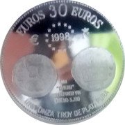 Spain 30 Euros Islas Canarias 1998 Proof 1998 EUROS 30 EUROS UNA ONZA DE PLATA PURA coin obverse