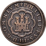 Spain 4 Maravedis (Felipe III) PHILIPPVS III D G OMNIVM coin obverse Spain 4 Maravedis (Felipe III) PHILIPPVS III D G OMNIVM coin obverse