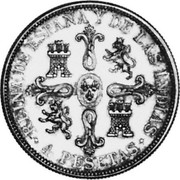 Spain 4 Pesetas Maria Cristina Regent 1894 Proof X# 10 REINA DE ESPANA Y DE LAS INDIAS 4 PESETAS coin reverse