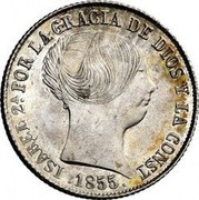 Spain 4 Reales KM# 600.3 Kingdom Decimal Coinage ISABEL 2A POR LA GRACIA DE DIOS Y LA CONST 1855 coin obverse Spain 4 Reales KM# 600.3 Kingdom Decimal Coinage ISABEL 2A POR LA GRACIA DE DIOS Y LA CONST 1855 coin obverse