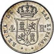 Spain 4 Reales KM# 600.3 Kingdom Decimal Coinage REINA DE LAS ESPAÑAS 4RS coin reverse Spain 4 Reales KM# 600.3 Kingdom Decimal Coinage REINA DE LAS ESPAÑAS 4RS coin reverse