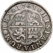 Spain 4 Reales (Carlos III) KM# 396.2 HISPANIARUM REX 1761 coin reverse Spain 4 Reales (Carlos III) KM# 396.2 HISPANIARUM REX 1761 coin reverse