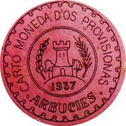 Spain 40 Centimos Arbucies 1937 CARTO MONEDA D'OS PROVISIONAS 1937 ARBUCIES coin reverse Spain 40 Centimos Arbucies 1937 CARTO MONEDA D'OS PROVISIONAS 1937 ARBUCIES coin reverse