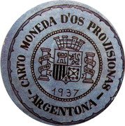 Spain 40 Centimos (Argentona) CARTO MONEDA D'OS PROVISIONAS 1937 ARGENTONA coin reverse Spain 40 Centimos (Argentona) CARTO MONEDA D'OS PROVISIONAS 1937 ARGENTONA coin reverse