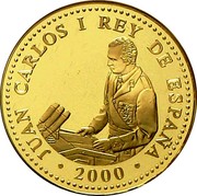 Spain 40000 Ptas 25th Anniversary of King Juan Carlos I's Proclamation 2000 M Proof JUAN CARLOS I REY DE ESPAÑA 2000 coin obverse Spain 40000 Ptas 25th Anniversary of King Juan Carlos I's Proclamation 2000 M Proof JUAN CARLOS I REY DE ESPAÑA 2000 coin obverse
