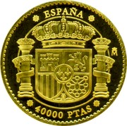 Spain 40000 Ptas Charles V 2000 M Proof ESPAÑA M 40000 PTAS coin obverse Spain 40000 Ptas Charles V 2000 M Proof ESPAÑA M 40000 PTAS coin obverse