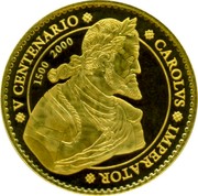 Spain 40000 Ptas Charles V 2000 M Proof V CENTENARIO CAROLVS IMPERATOR 1500 2000 coin reverse Spain 40000 Ptas Charles V 2000 M Proof V CENTENARIO CAROLVS IMPERATOR 1500 2000 coin reverse