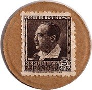 Spain 5 Centimos (Blasco Ibanez) CORREOS BLASCO IBAÑEZ REPÚBLICA ESPAÑOLA 5 CENTS FCA.NACIONAL DE MONEDA Y TIMBRE coin obverse Spain 5 Centimos (Blasco Ibanez) CORREOS BLASCO IBAÑEZ REPÚBLICA ESPAÑOLA 5 CENTS FCA.NACIONAL DE MONEDA Y TIMBRE coin obverse