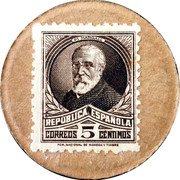 Spain 5 Centimos Pi Margall ND (1938)  PI MARGALL REPÚBLICA ESPAÑOLA CORREOS 5 CÉNTIMOS FCA.NACIONAL DE MONEDA Y TIMBRE coin obverse Spain 5 Centimos Pi Margall ND (1938)  PI MARGALL REPÚBLICA ESPAÑOLA CORREOS 5 CÉNTIMOS FCA.NACIONAL DE MONEDA Y TIMBRE coin obverse