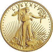 USA 5 Dollars American Gold Eagle 2021 W Proof L I B E R T Y 2021 W AG coin obverse USA 5 Dollars American Gold Eagle 2021 W Proof L I B E R T Y 2021 W AG coin obverse