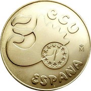 Spain 5 ECU Alphonso X of Castille 1990 X# M6 5 ECU ESPAÑA M coin obverse Spain 5 ECU Alphonso X of Castille 1990 X# M6 5 ECU ESPAÑA M coin obverse