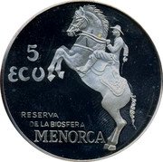 Spain 5 ECU (Menorca Reserva de la Biosfera) 5 ECU RESERVA DE LA BIOSFERA MENORCA coin obverse