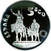 Spain 5 ECU (Miguel de Cervantes) X# M46 5 ECU ESPAÑA coin obverse Spain 5 ECU (Miguel de Cervantes) X# M46 5 ECU ESPAÑA coin obverse