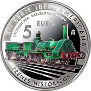 Spain 5 Euro (XII Serie Historic Railways - Barcelona-Mataro Locomotive) 5 EURO ♔M XII SERIE IBEROAMERICANA LOCOMOTORA BARCELONA-MATARÓ TRENES HISTÓRICOS coin reverse Spain 5 Euro (XII Serie Historic Railways - Barcelona-Mataro Locomotive) 5 EURO ♔M XII SERIE IBEROAMERICANA LOCOMOTORA BARCELONA-MATARÓ TRENES HISTÓRICOS coin reverse