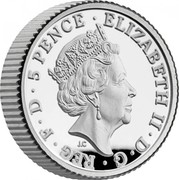 UK 5 Pence Britannia and the Lion 2021 Six-coin Proof set ELIZABETH II D G REG F D 5 PENCE JC coin obverse UK 5 Pence Britannia and the Lion 2021 Six-coin Proof set ELIZABETH II D G REG F D 5 PENCE JC coin obverse