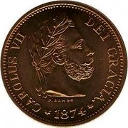 Spain 5 Pesetas 5 Pesetas 1874 X# TS2 DEI GRACIA 1874 CAROLUS VII coin obverse Spain 5 Pesetas 5 Pesetas 1874 X# TS2 DEI GRACIA 1874 CAROLUS VII coin obverse