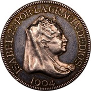 Spain 5 Pesetas Isabel II 1904 Proof X# 14 1904 ISABEL 2 POR LA GRACIA DE DIOS coin obverse