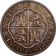 Spain 5 Pesetas Isabel II 1904 Proof X# 14 REINA DE ESPANA CINCO PESETAS coin reverse