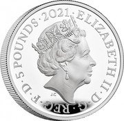 UK 5 Pounds HRH The Prince Philip 2021 Proof ELIZABETH II D G REG F D 5 POUNDS 2021 J.C coin obverse UK 5 Pounds HRH The Prince Philip 2021 Proof ELIZABETH II D G REG F D 5 POUNDS 2021 J.C coin obverse