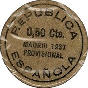 Spain 0,50 Cts Madrid 1937 REPÚBLICA ESPAÑOLA 0,50 CTS MADRID 1937 PROVISIONAL coin obverse Spain 0,50 Cts Madrid 1937 REPÚBLICA ESPAÑOLA 0,50 CTS MADRID 1937 PROVISIONAL coin obverse