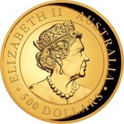 Australia 500 Dollars Australian Kookaburra 2021 P ELIZABETH II AUSTRALIA 500 DOLLARS JC coin obverse Australia 500 Dollars Australian Kookaburra 2021 P ELIZABETH II AUSTRALIA 500 DOLLARS JC coin obverse